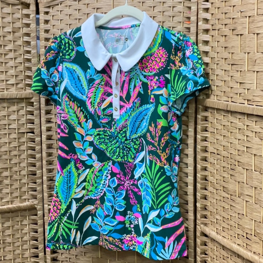 Girls' Bright Tropical Polo Top with White Collar